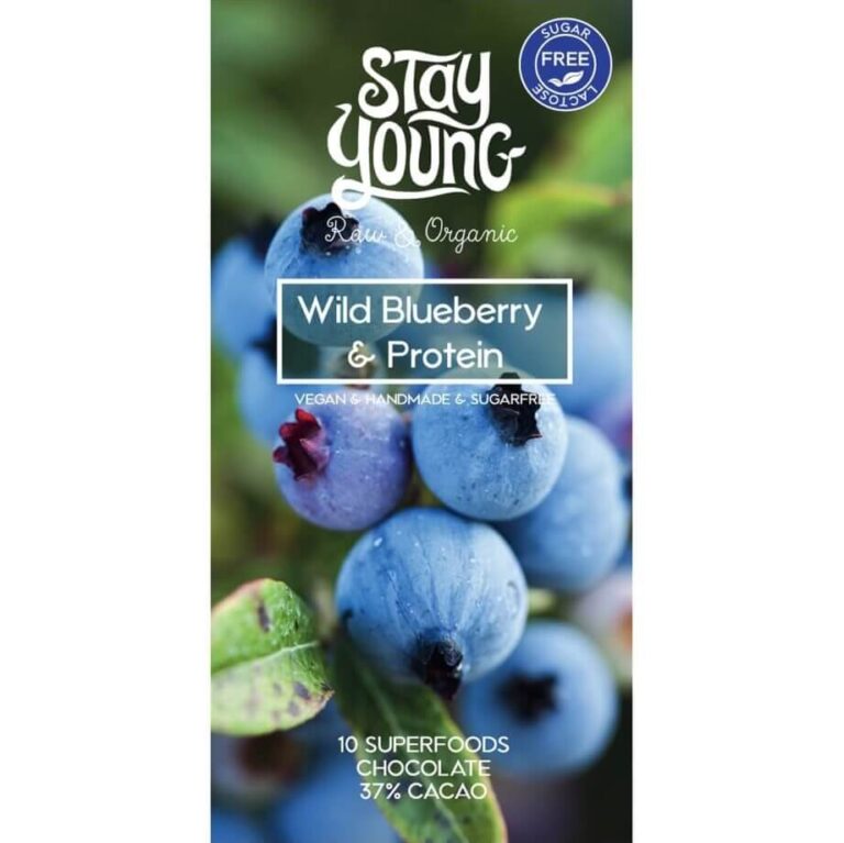 Sugar free raw chocolate with wild blueberry and protein 44g